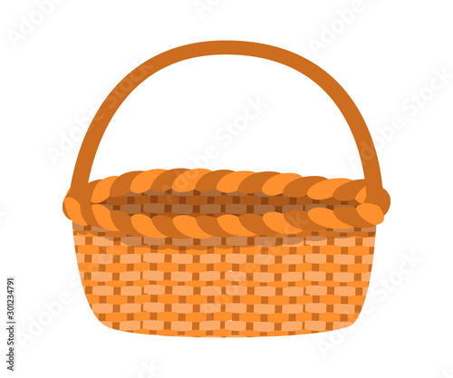 Wicker basket flat vector illustration