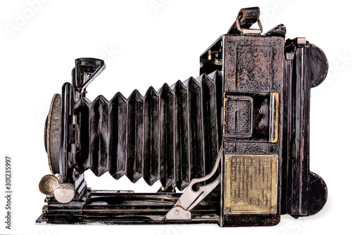 Drawing of an old black camera on white background, isolated.