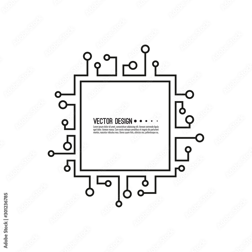 Abstract square banner with high tech circuit board texture. Vector electronic motherboard illustration.