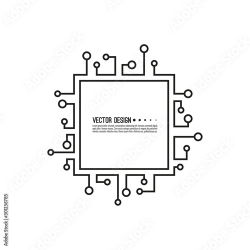 Abstract square banner with high tech circuit board texture. Vector electronic motherboard illustration.