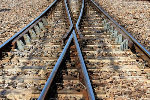 Two railway tracks converge into one track