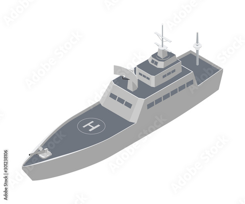 Military warship isometric vector illustration