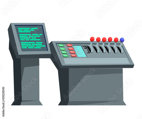 Cartoon industrial control panel isolated on white