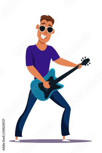 Guitar player flat vector character