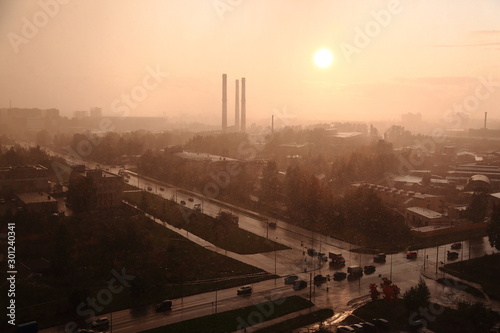 Saint-Petersburg city sunny fog view