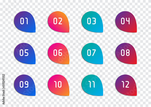Set of number bullet point 1 to 12