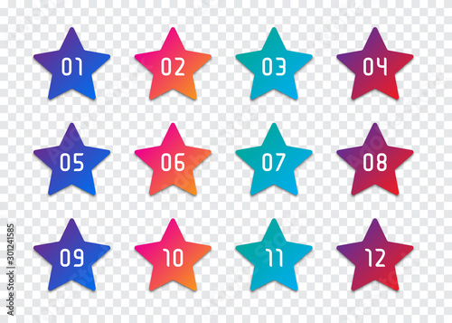 Set of star number bullet point 1 to 12