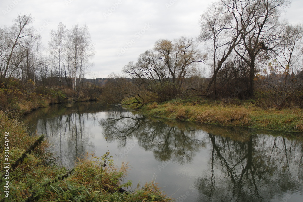 Gloomy morning at Russian village in October Gloomy morning at Russian village in October