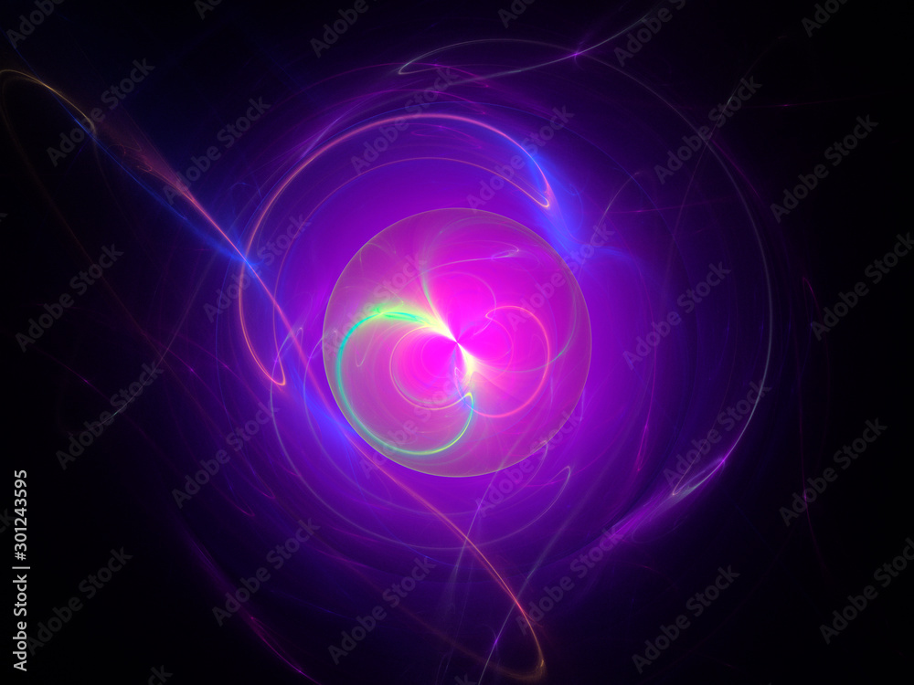 Obraz premium Colorful fractal plasma sphere, strings of chaotic plasma energy. .smoke, energy ball discharge, scientific plasma study. digital flames, .artistic design, science fiction, Abstract illustration