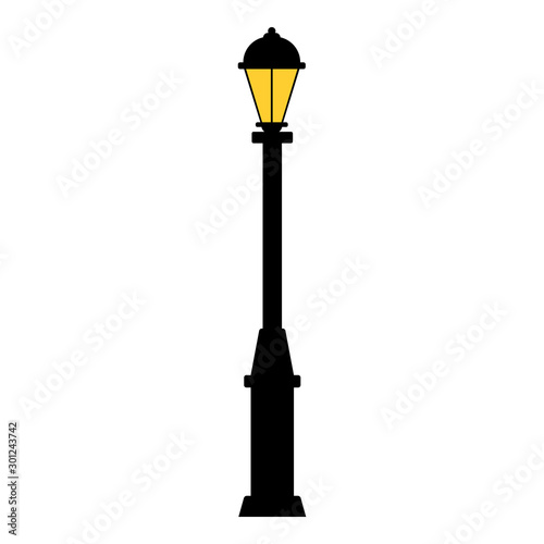 Street light black silhouette isolated on white background. Set of modern and vintage street lights. Elements for landscape construction. Vector illustration for any design.