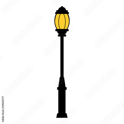 Street light black silhouette isolated on white background. Set of modern and vintage street lights. Elements for landscape construction. Vector illustration for any design.