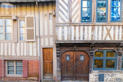 фотографія Honfleur, Normandy, typical street with half-timbered houses