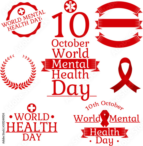 World Mental Health Day. Holiday concept. Medical poster. Collection for card, banner or template for logo design.