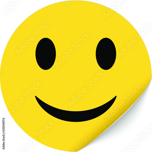 A sign of a smiling face. Round sticker or label with a curved corner.