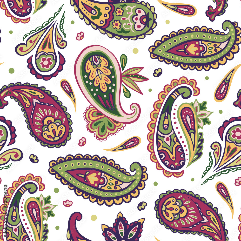 Naklejka premium Indian colorful rug paisley ornament pattern design