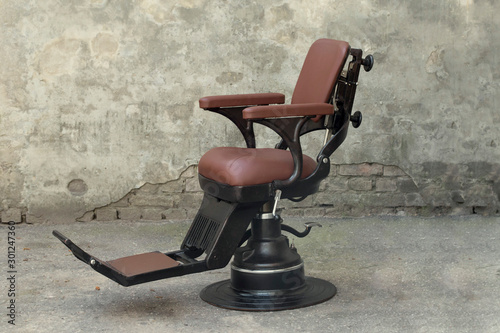 Antique Black Dentist Leather Chair with Headrest.