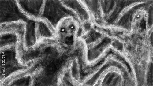 Billede på lærred Two mutants attacking and screaming in the night