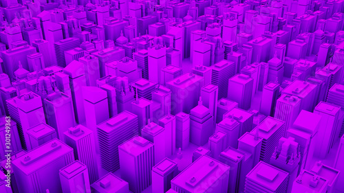 Purple abstract 3d isometric city landscape with skyscrapers. 3d illustration
