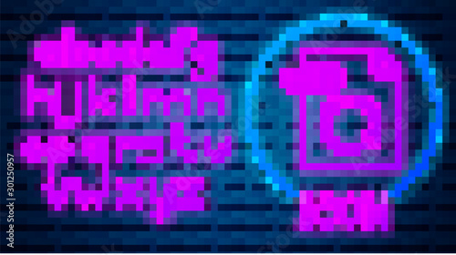 Glowing neon GIF file document. Download gif button icon isolated on brick wall background. GIF file symbol. Neon light alphabet. Vector Illustration