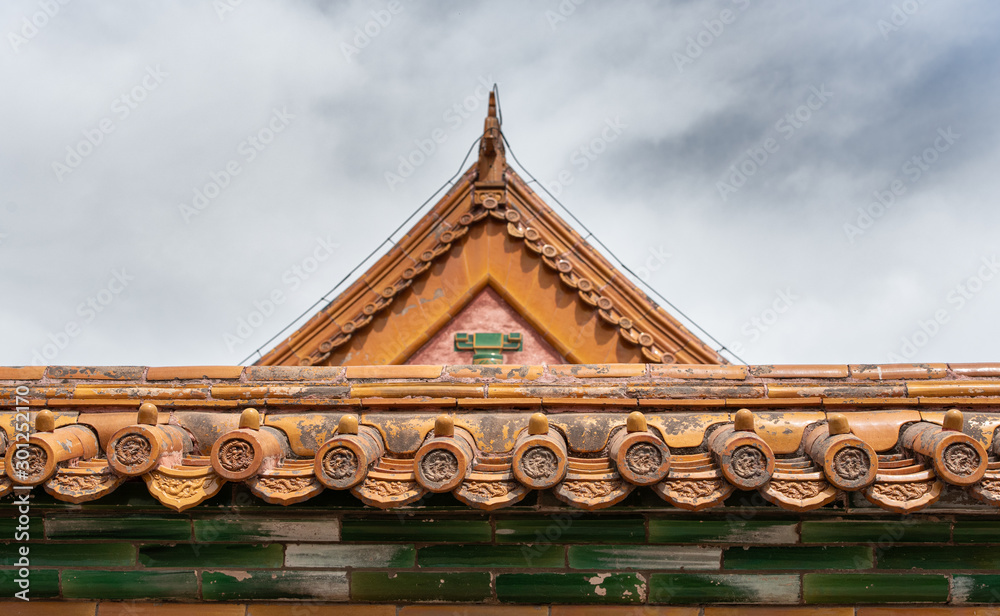 Roof detail of Pagoda inside the territory of the Forbidden City Museum in Beijing city,China. Roof detail of Pagoda inside the territory of the Forbidden City Museum in Beijing city,China.