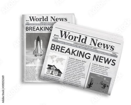 vector illustration of black and white newspaper layout.