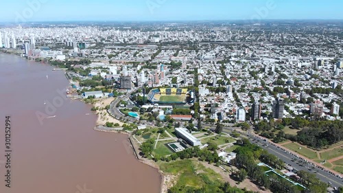 Rosario, Argentina, bank of the Parana River (aerial view, drone footage)