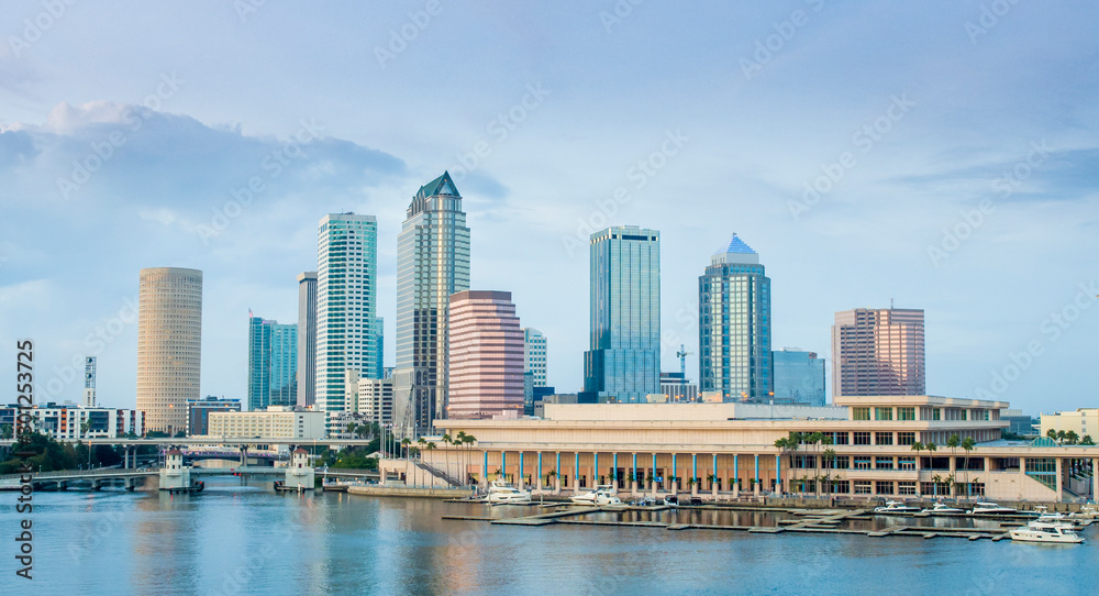 Tampa Bay Florida Downtown City Skyline and Convention Center Midday Bayshore Tampa Baseball Tampa Hockey Amelie Arena 