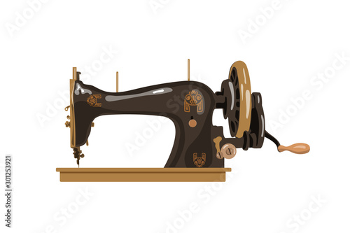 Vintage Sewing Machine vector illustration. Detailed image for logo, print,
