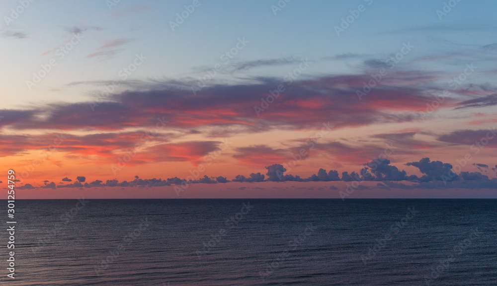 Sunrise at coast of the sea. Black Sea. Summer 2019 Ukraine