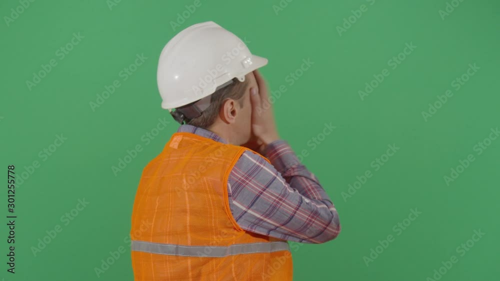 Adult Man Engineer Rubbing Face With Frustration Adult Man Engineer Rubbing Face With Frustration