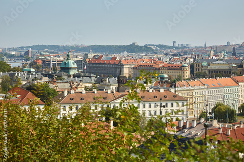 View from the hill to the roofs of Prague houses, Czech Republic.