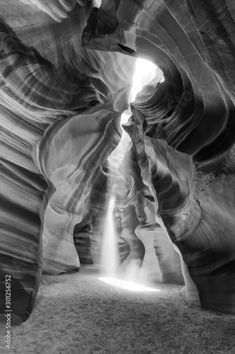 фотографія Scenic Canyon Antelope with light beam near Page, Arizona, black and white