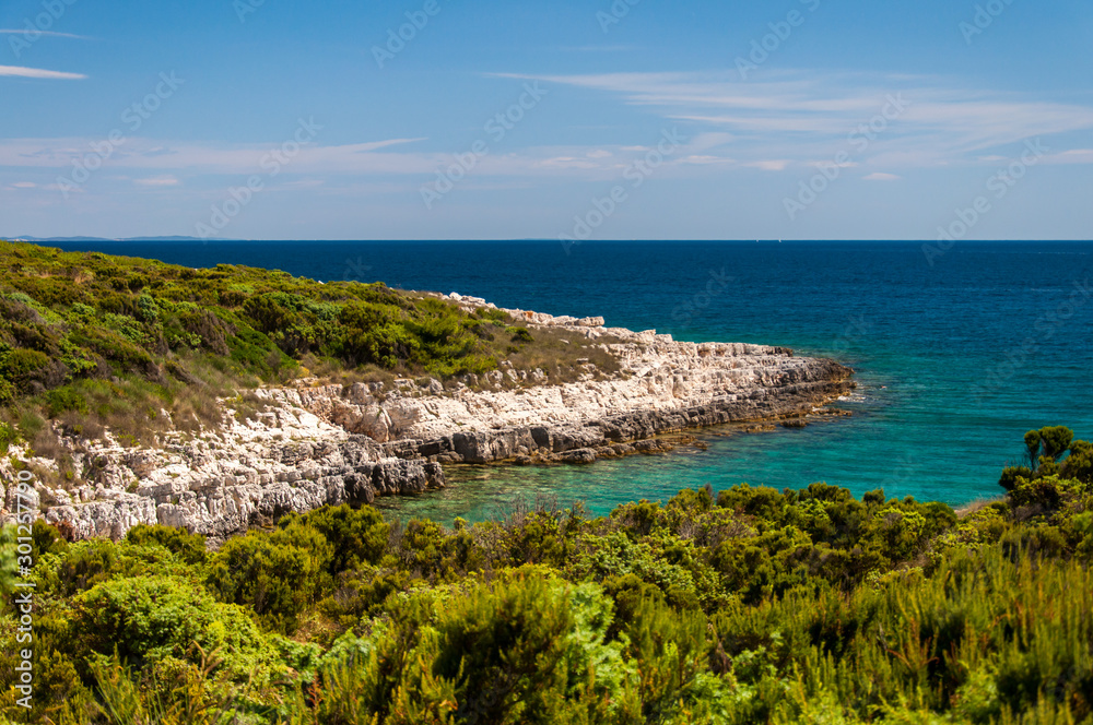 Beautiful mediteranean sea coast landscape, blue clear sky and sea.