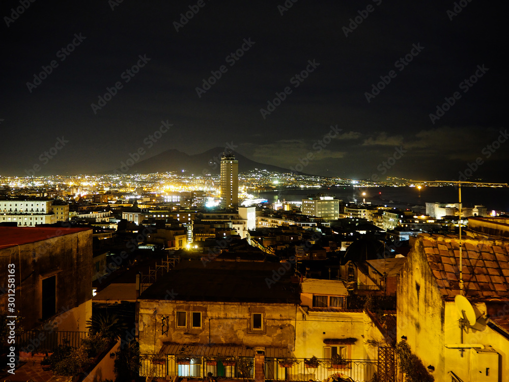 Night view of the city of Naples, Italy