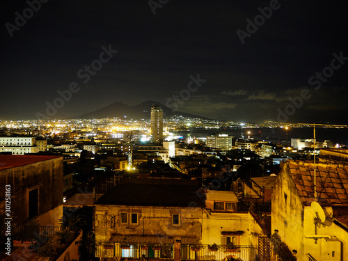 Night view of the city of Naples, Italy