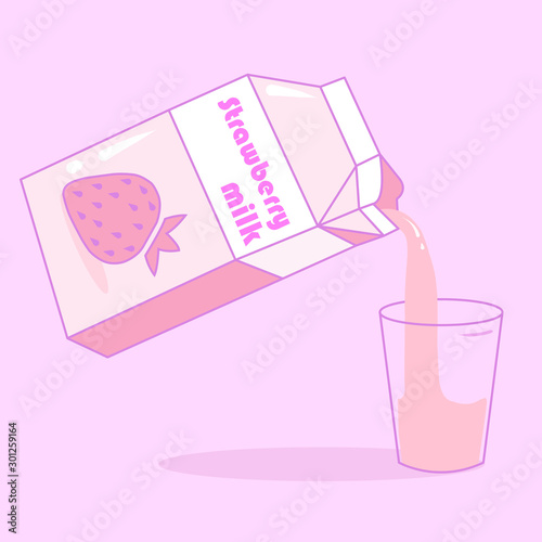 Creative concept food health diet vector strawberry milk poaring in a glass. photo