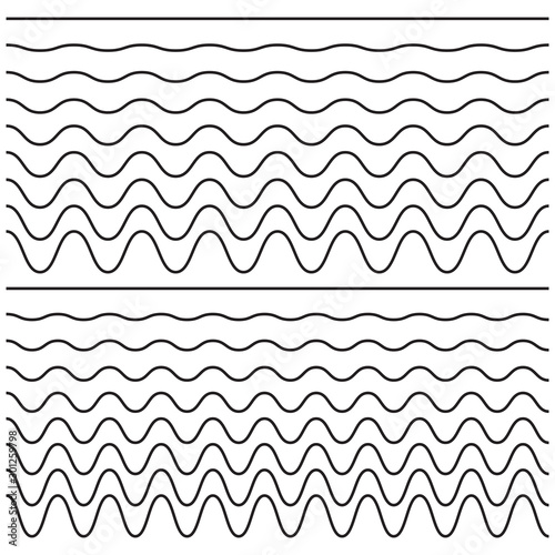 Set of wavy - curvy and zigzag - criss cross horizontal lines. Vector illustration