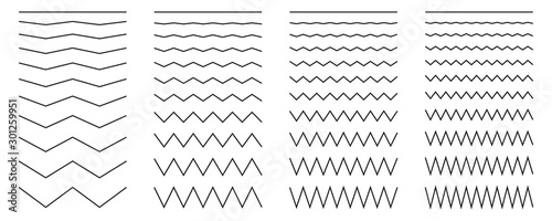 Vector collection of different thin line wide and narrow wavy line. Big set of wavy - curvy and zig zag - criss cross horizontal lines. Graphic design elements variation dotted line and solid line. photo