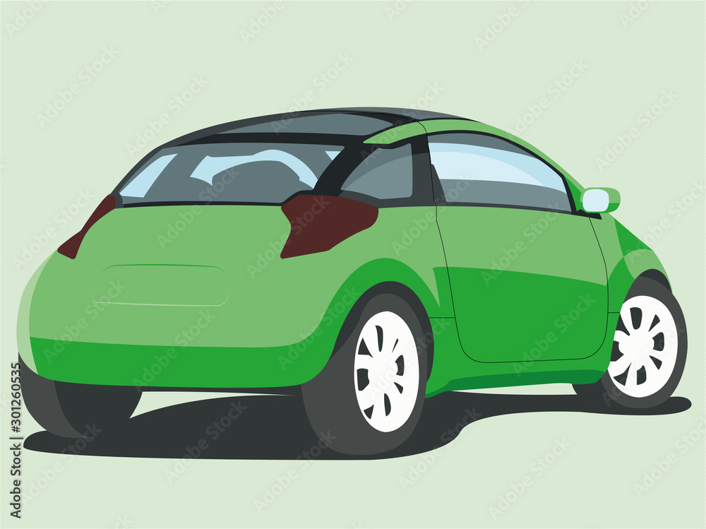 Hatchback green realistic vector illustration isolated