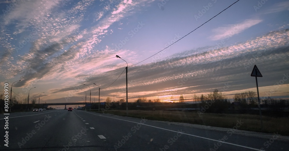 highway at sunset