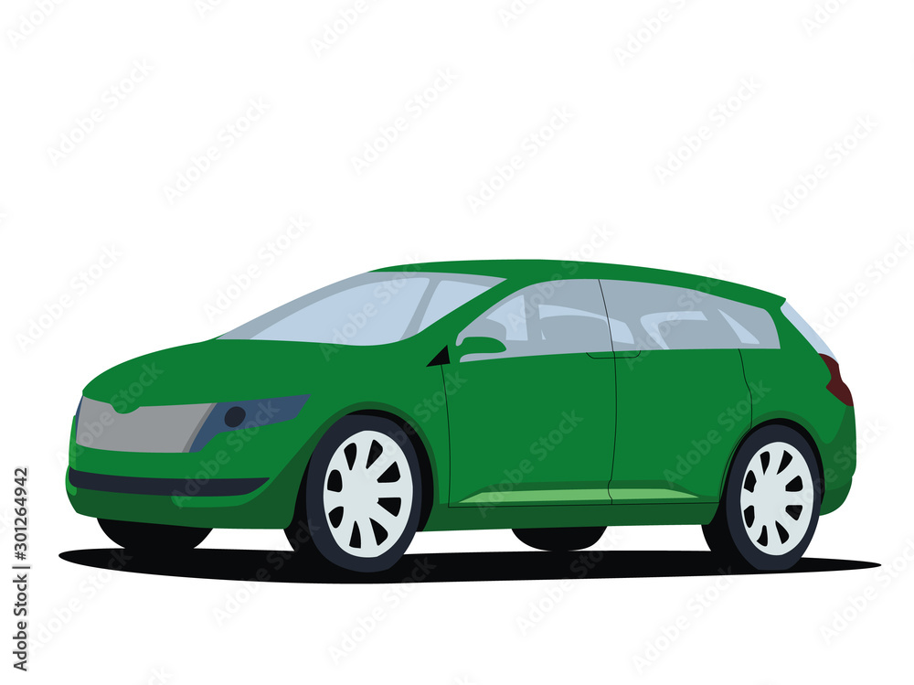 Minivan green realistic vector illustration isolated