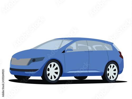 Minivan blue realistic vector illustration isolated