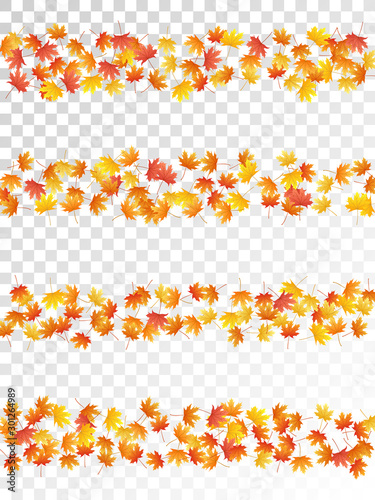 Maple leaves vector illustration, autumn foliage on transparent background.