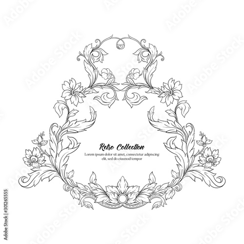 Elements In baroque, rococo, victorian renaissance style. Trendy floral vintage pattern. Vector illustration