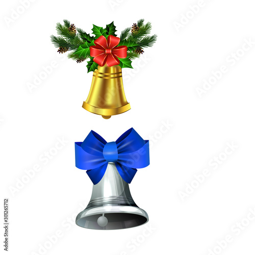 Christmas decorations with fir tree golden jingle bells