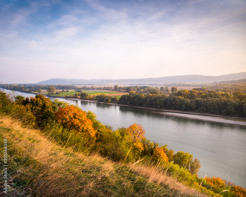 Beautiful Autumn Landscape with Danube River as Seen from Devin Castle