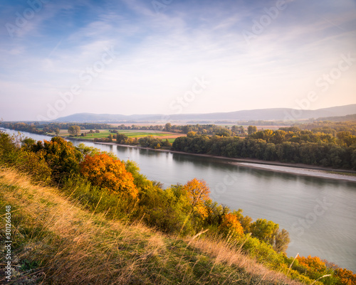 Beautiful Autumn Landscape with Danube River as Seen from Devin Castle