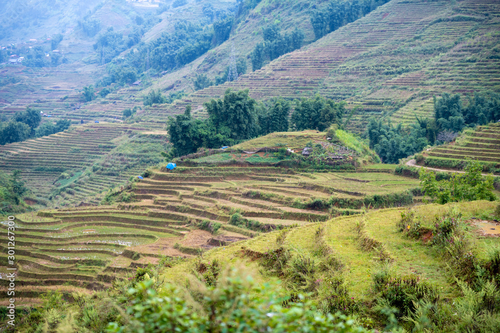 Beautiful shot of Sapa and the surrounding mountains in North Vietnam during a overcast day in Autumn 2019 Beautiful shot of Sapa and the surrounding mountains in North Vietnam during a overcast day in Autumn 2019
