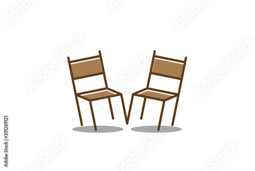 Brown twin chair furniture interior logo design with flat vector graphics