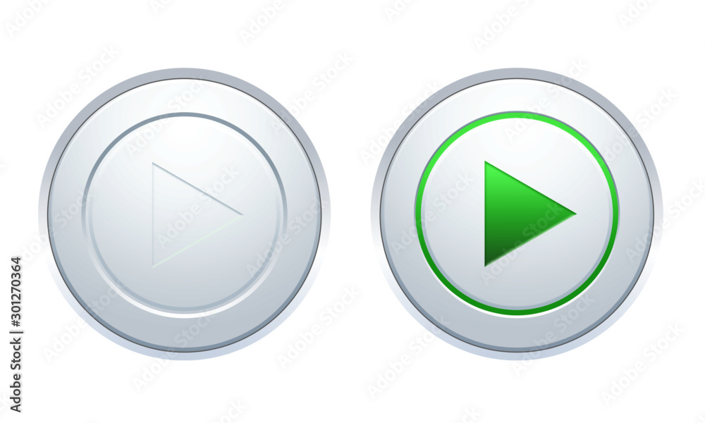 Play button. White button with green backlight. Normal and active Play button. White button with green backlight. Normal and active